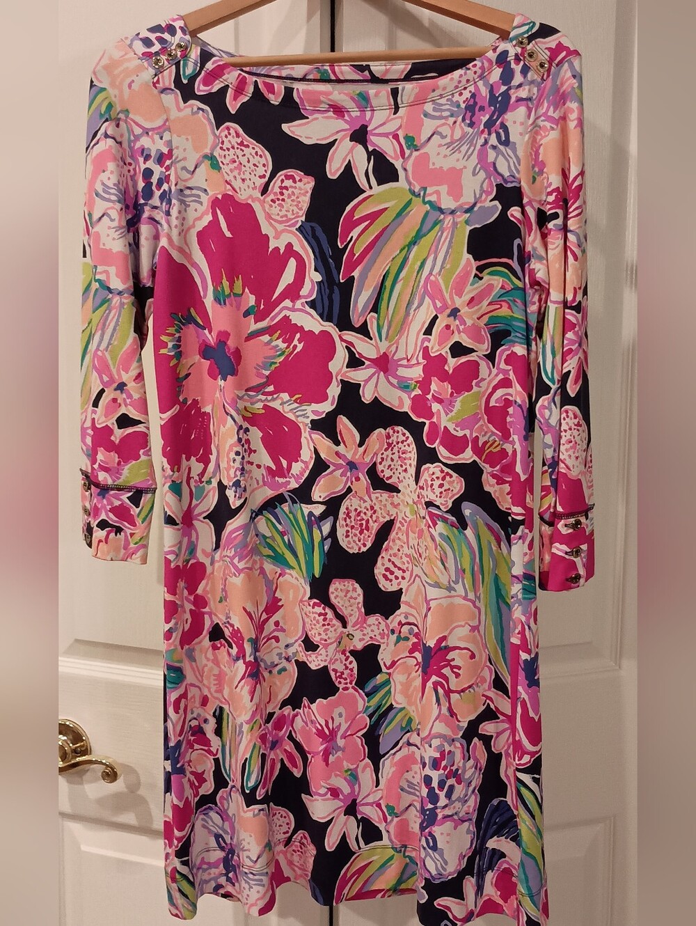 Lilly Pulitzer Pink, Navy & Green Floral Shift Dress - Picture 2 of 6